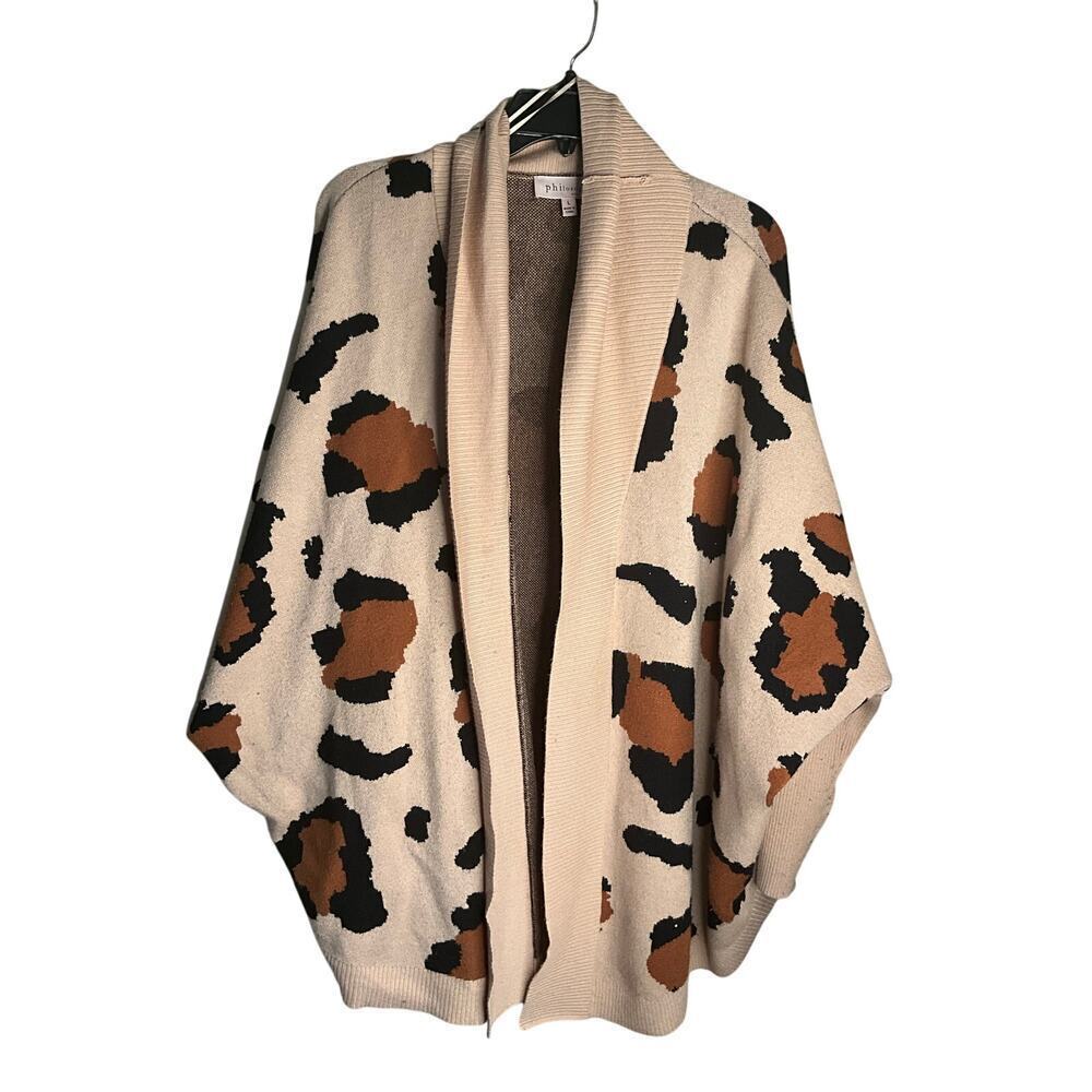 Philosophy Leopard Cardigan Sweater Knit Open Front Brown Black Womens Large